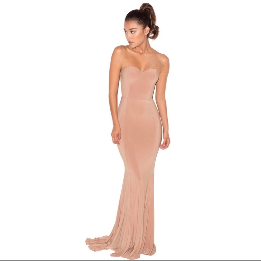 HOUSE OF CB - Torrea Camel Silky Jersey Strapless Maxi  Dress NWT
